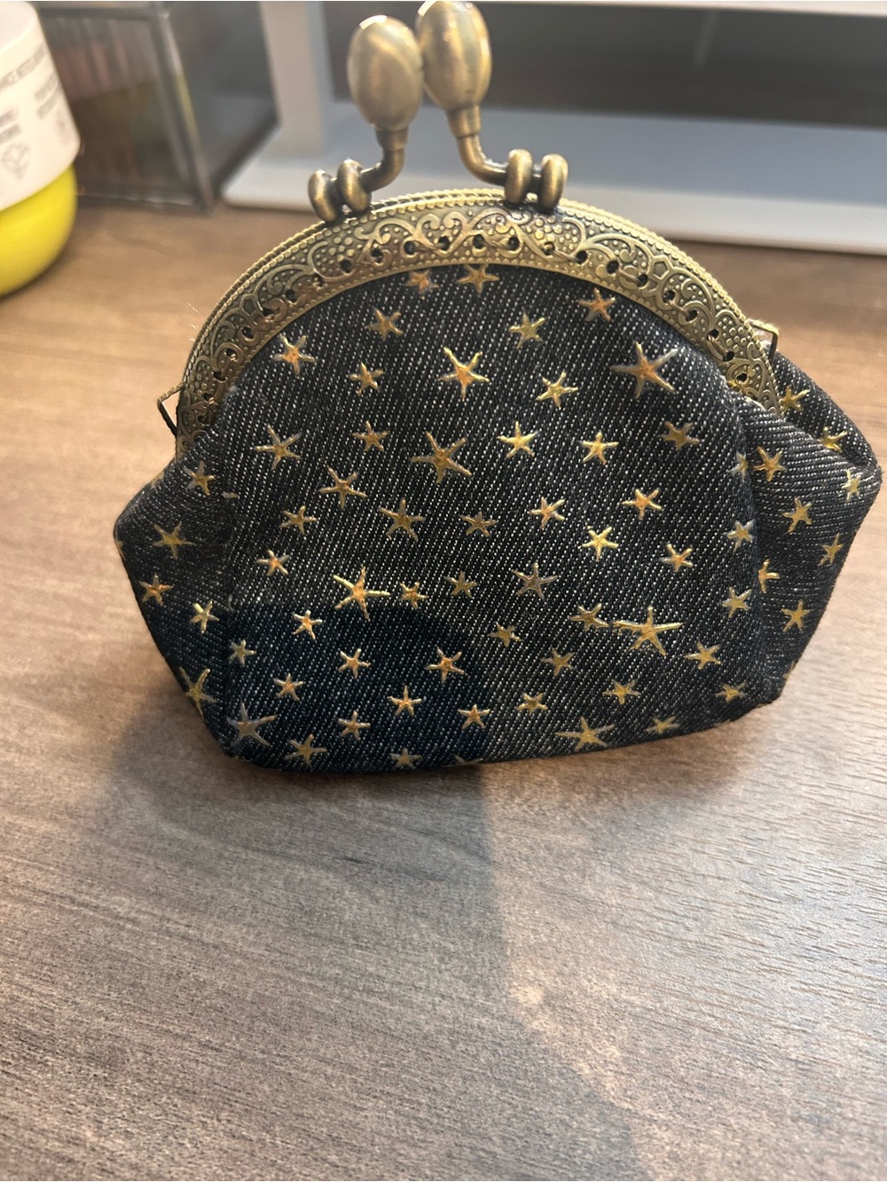 Gold Star Denim Coin Purse - Black and Gold